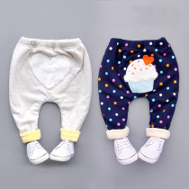 Childrens pants autumn and winter plus velvet thick pp Harlan pants winter girls baby leggings outside wearing foreign style