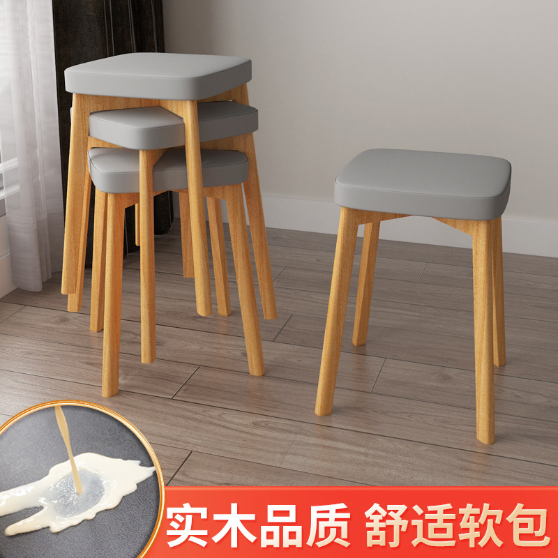 Solid wood household stools stackable chairs dining table stool minimalist living-room Bench Cloth small bench Wooden Bench can be contained 