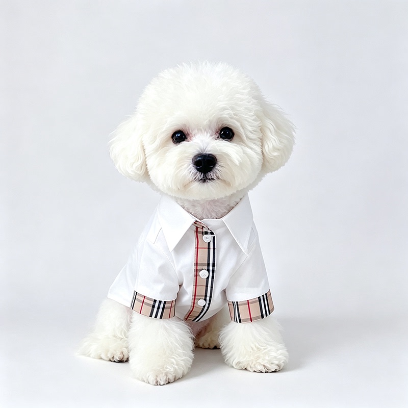 Dog Clothes, Summer Wear, Thin Plaid White Shirt, Paired with a Schnauzer Teddy Pet Cat British Style Shirt