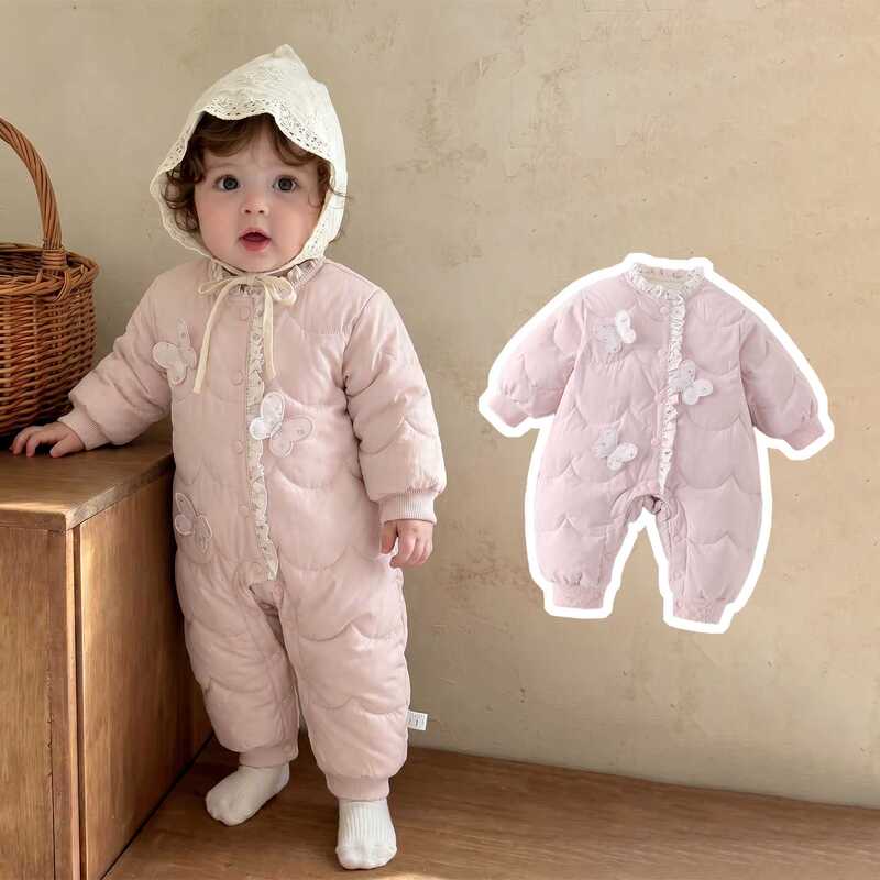 New Winter down Jumpsuit for Baby Girls, Cute and Stylish White Duck down Cotton Coat for Infants and Toddlers
