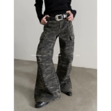 ОЧЕНЬ МАЛЕНЬКИЙ камуфляжный американский комбинезон с карманами, заниженная талия, слегка расклешенные, широкие повседневные 𫔮 брюки