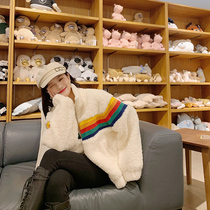 Sandro Moscoloni2021 autumn winter short a rainbow lamb plush jacket adorable with warm cloak