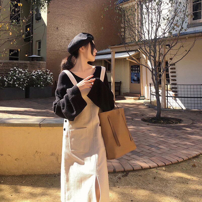 Sandro Moscoloni2021 early autumn light mature foreign style retro casual corduroy strap dress suit