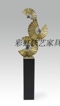 Modern home decoration New Chinese abstract wrought iron metal sculpture ornaments Fan fan hotel board room ornaments