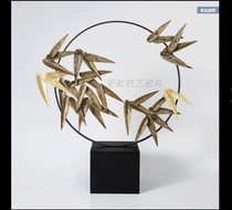 Modern home decoration New Chinese abstract wrought iron bamboo Bamboo leaf circle sculpture decoration soft assembly decoration