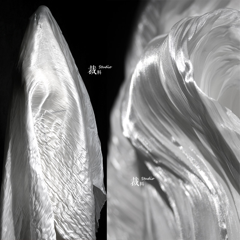 Pleated water light fabric fairy pressed pleated texture bright glitter satin fabric crystal silk glossy pleated garment fabric