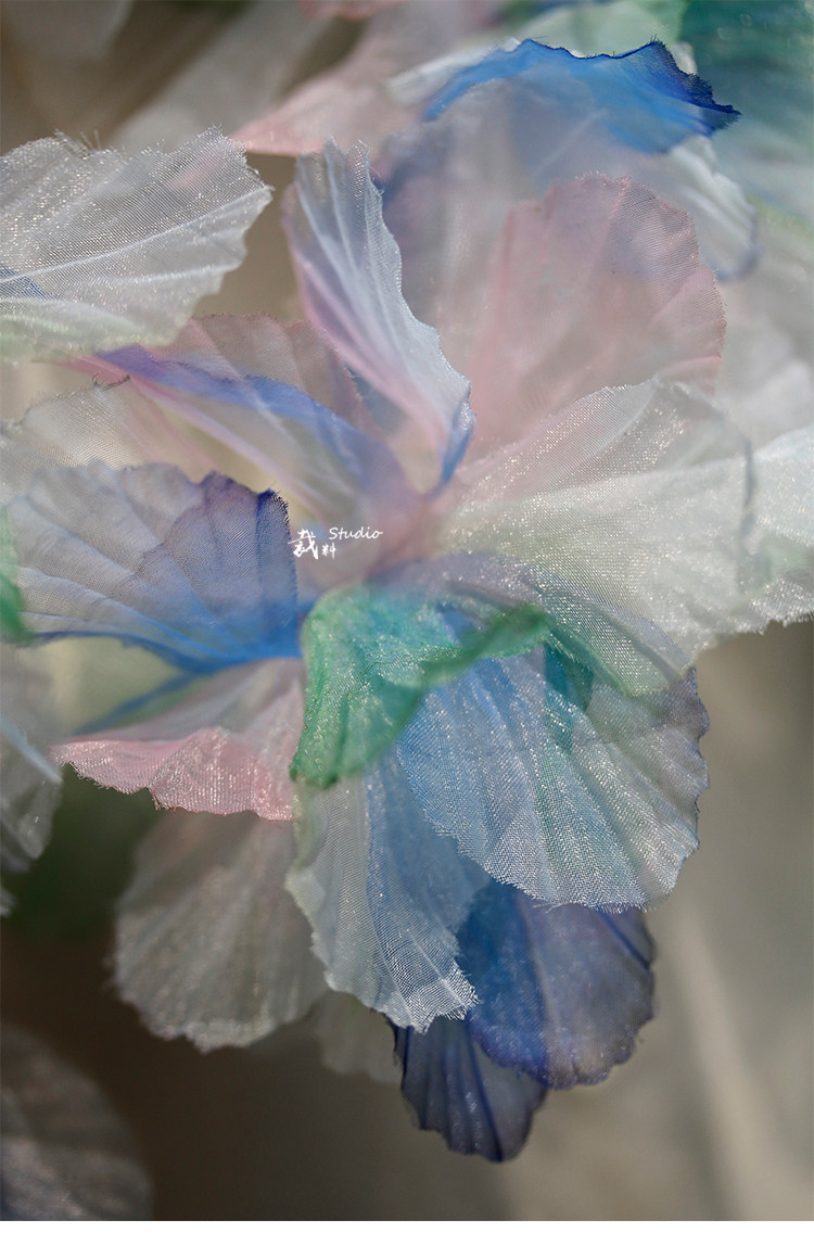 Кайма 冰花 幻彩蓝绿色立体大花朵童装头饰装饰手工diy胸花服装辅料花边
