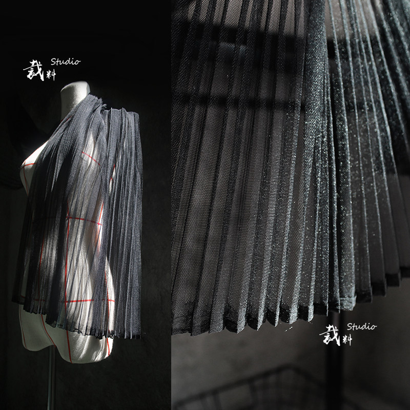 Large Pleat Yarn Black Mesh Yarn Pressure Pleated Designer Fabric Creative Handmade Dress Diy Fabric