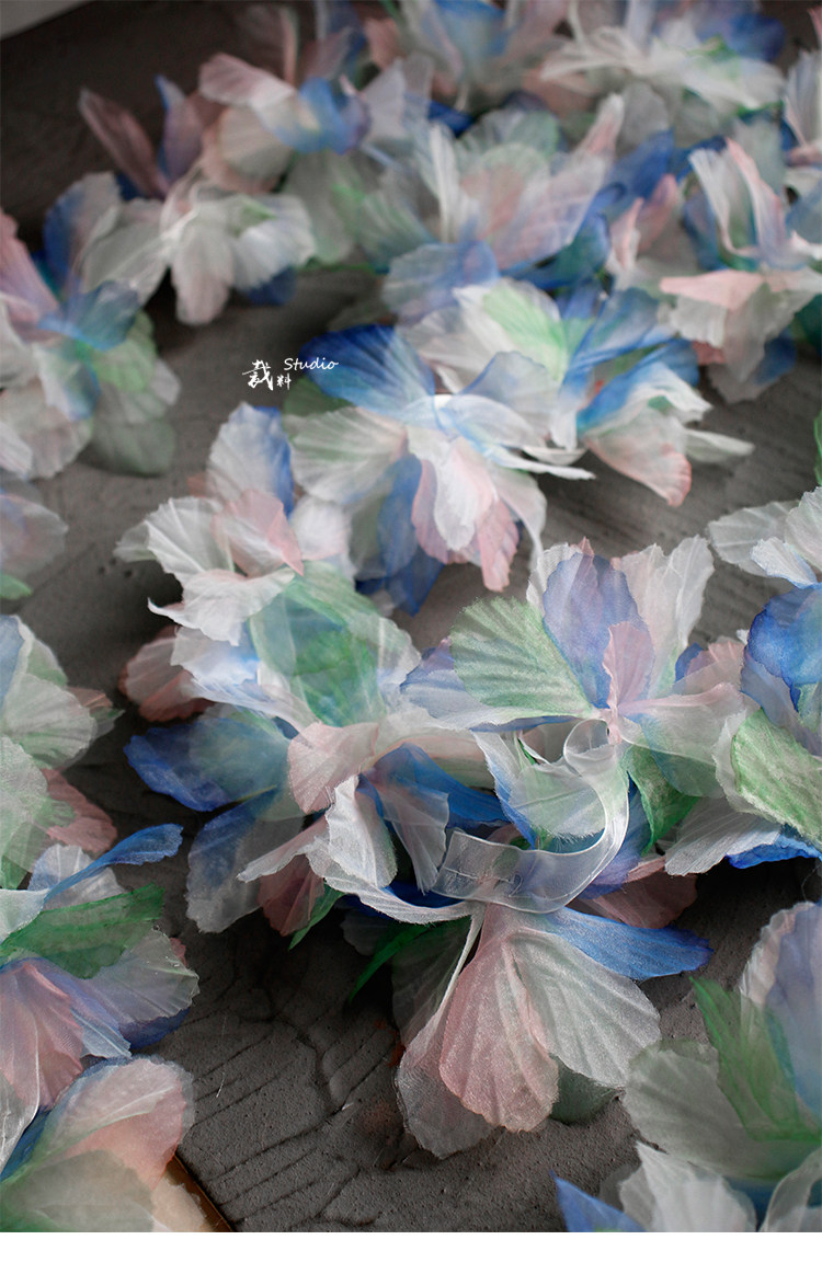 Кайма 冰花 幻彩蓝绿色立体大花朵童装头饰装饰手工diy胸花服装辅料花边