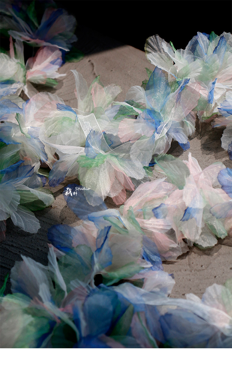Кайма 冰花 幻彩蓝绿色立体大花朵童装头饰装饰手工diy胸花服装辅料花边