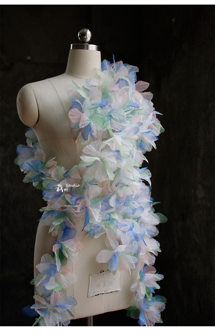 Кайма 冰花 幻彩蓝绿色立体大花朵童装头饰装饰手工diy胸花服装辅料花边