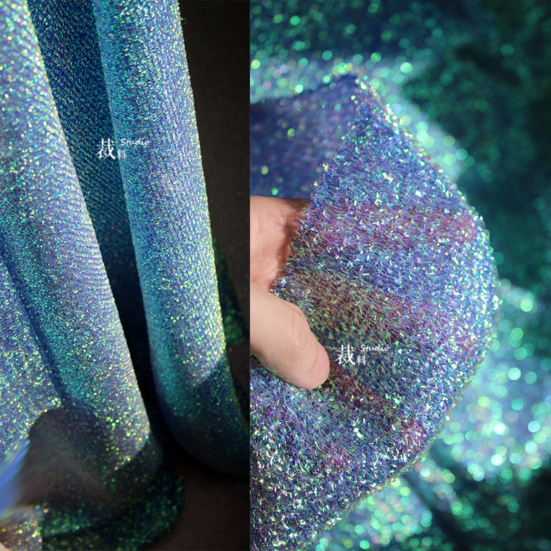 Fireflies weaving fabric of blue blue mesh yarn gradient designer fabric diy fashion manual fabric