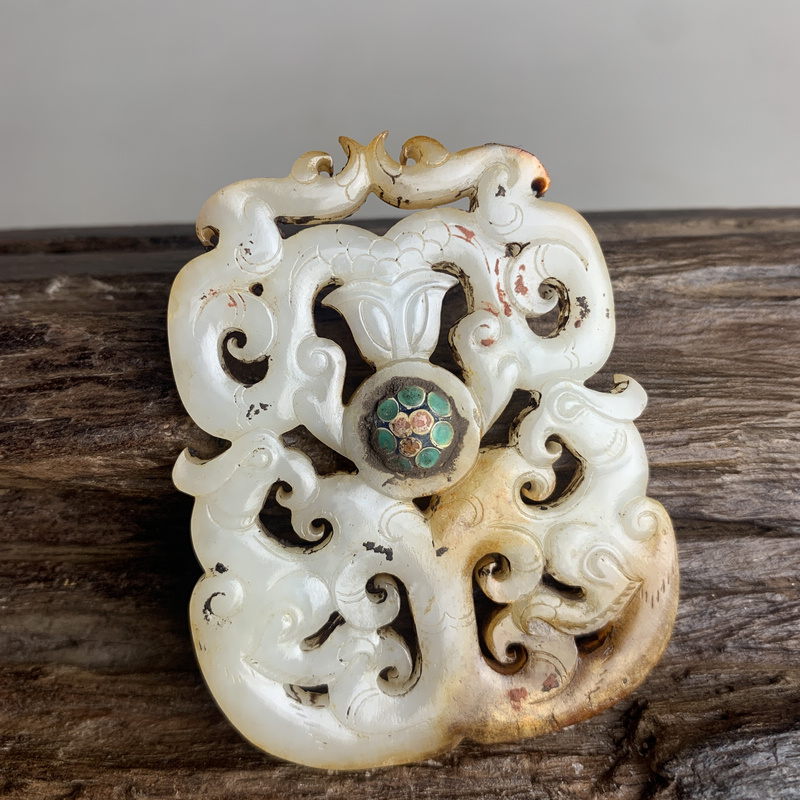 稀有精品】汉代和田白玉双龙凤纹玉佩挂件手饰文玩收藏古玉琉璃