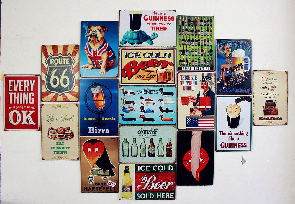 Sheet Metal Painting Bar Café Decoration Painting American Countryside Retro Poster Trick of Beer Painted Wall Hanging Painting