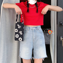 Wang Maidens shop denim shorts spring and summer 2021 New thin black and white high waist slim casual pants