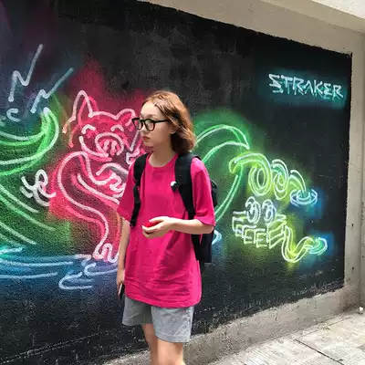 Wang girl's shop cotton and linen T-shirt short-sleeved spring and summer 2021 new half-sleeved loose rose red green white top