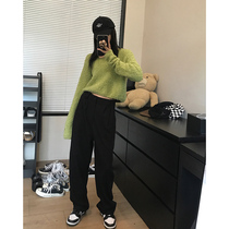 Wang Maidens shop black suit pants spring and autumn Khaqi high waist straight wide legs loose thin hanging pants
