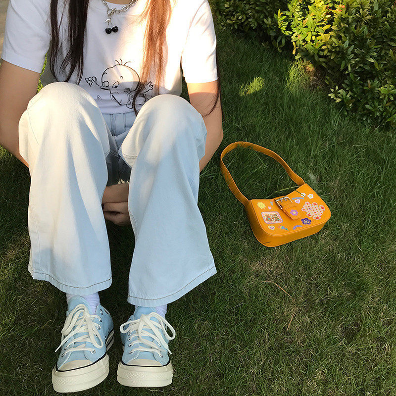 King girl's shop light blue jeans summer thin loose straight high waist thin wide leg mopping trousers