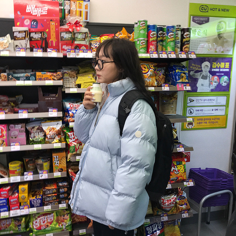 Wang Maiden's shop wears cotton clothes on both sides, smog blue, wearing double-sided Korean jacket loose jacket bread suit