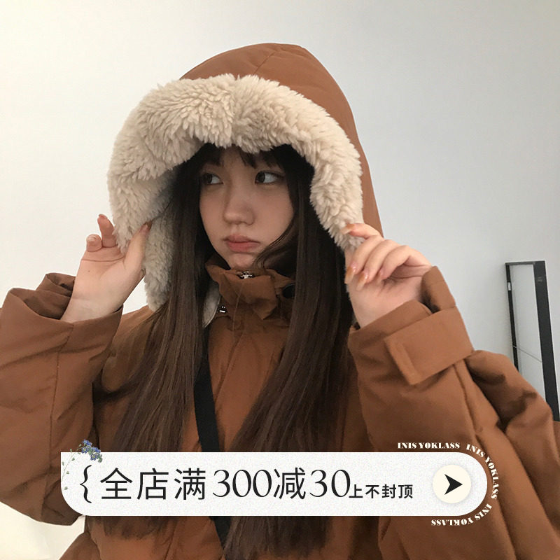 King little girl's shop lamb wool collar down jacket 2022 years winter new caramel black light and thin loose fashion jacket