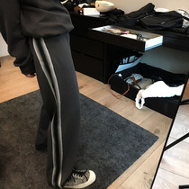 Wang Maidens Shop Black gray casual pants Autumn New Wild slim high waist straight loose wide leg sports pants