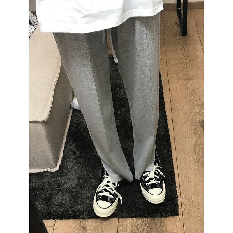 Shop Grey Pants Spring Summer High Waist Pituality Casual Sports Straight Cylinder Easy Open Fork Broadlegged Pants Dress