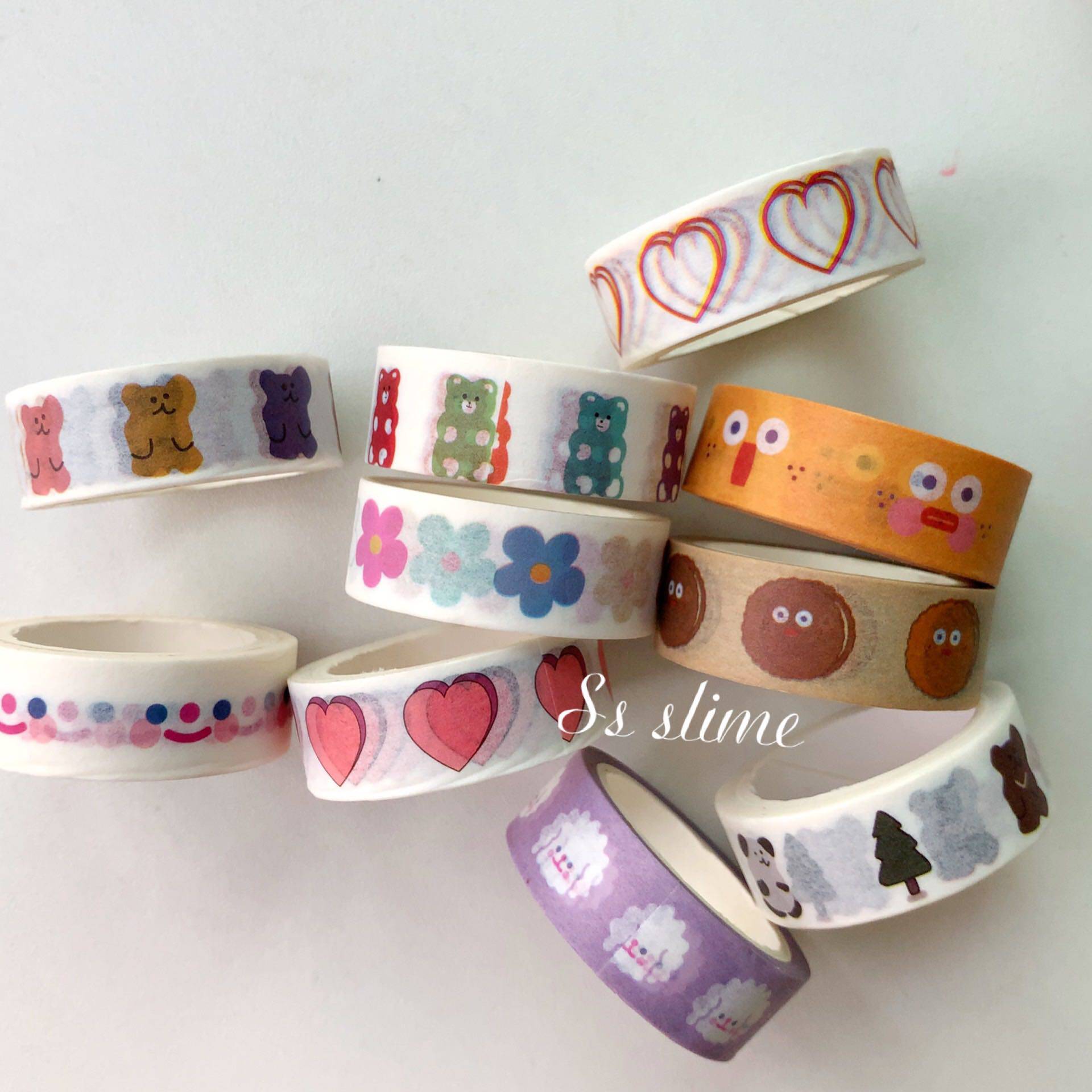 ins South Korean cloud smiley face and paper tape double loving soft sugar bear small flower sausage mouth handbill adhesive sticker