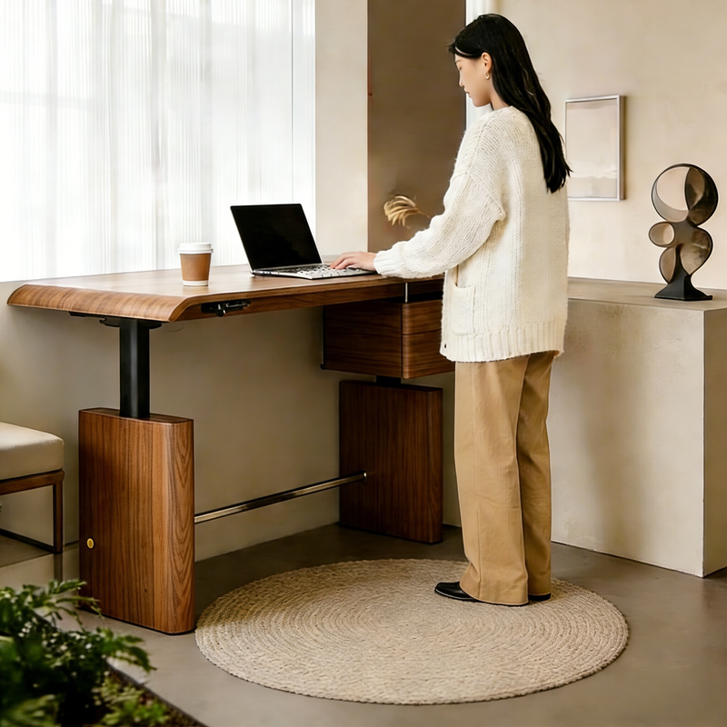 Light Luxury Modern Solid Wood Desk, Simple Computer Desk, Black Walnut Electric Lifting Home Study Desk, Workbench