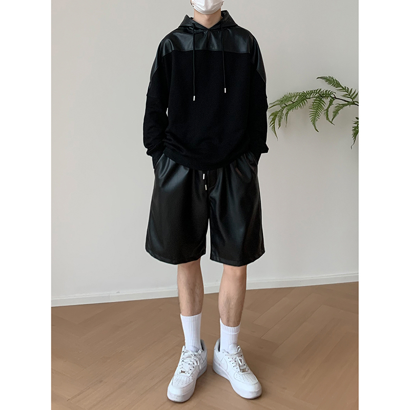 Korean Niche Pu Leather Shorts for Men and Women, Unisex Couple Summer New Loose Mid-Length Pants, Wide-Leg High-End Five-Point Shorts