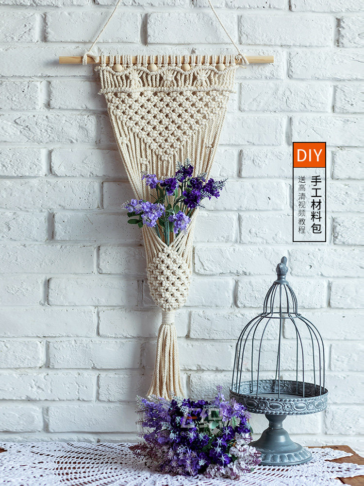 Handmade woven flower basket tapestry material package diy Nordic style wall decoration in dry flower wall hanging