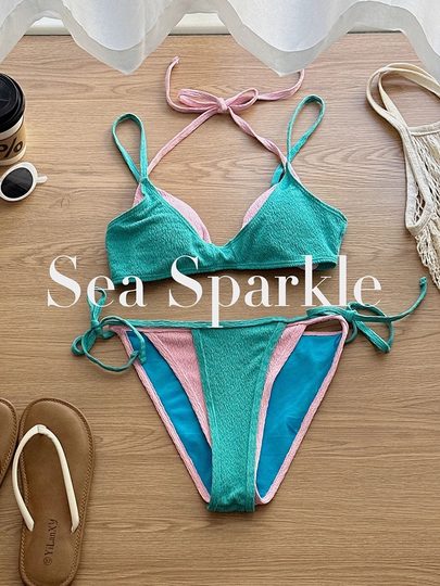 [Sea Sparkle] Island ins European and American Style Sweetheart Layered Bikini Four-Piece Set DIY Free Combination