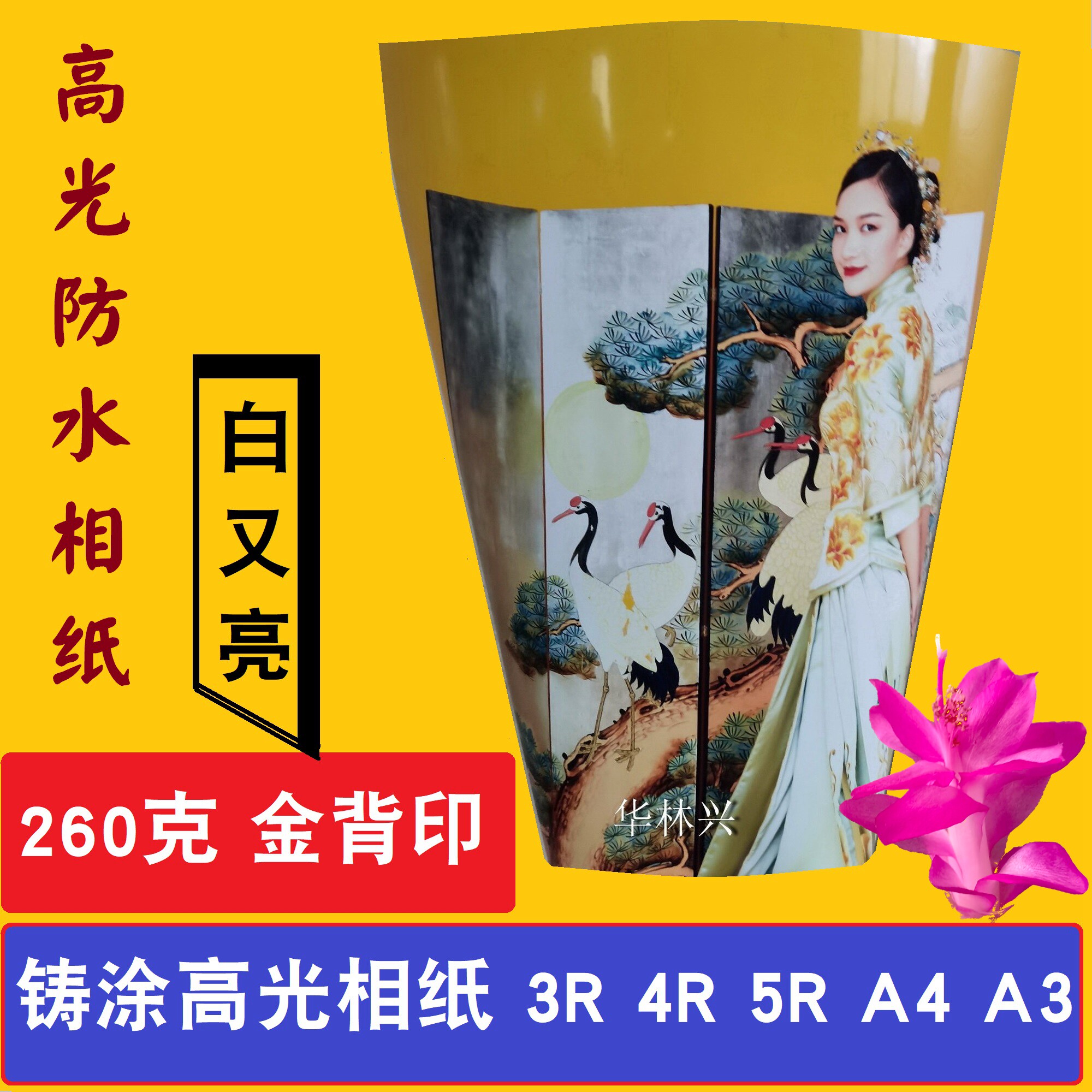 Cast coated 260 gr high light waterproof phase paper 3R white and bright 4R5R gold back print 5 inch 6 inch 7 inch 100 sheets A4 A3