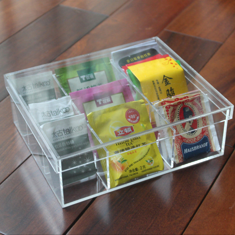 Acrylic transparent 9 grid jewelry storage box with lid tea tea bag milk tea coffee bag sugar bag storage box