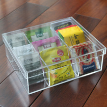 Acrylic transparent 9-grid jewelry storage box covered tea tea bag milk tea coffee bag cubes sugar bag storage box