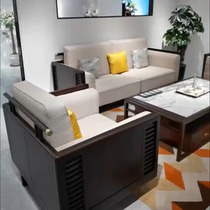 New Chinese style ebony wood home leather sofa hotel villa elegant Zen coffee table combination whole house furniture customization