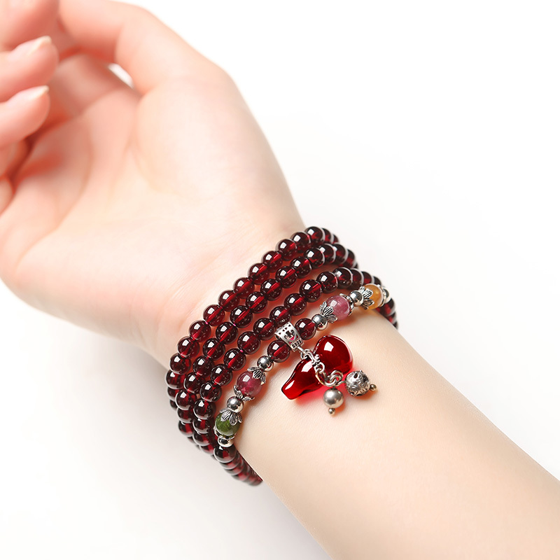 Natural Garnet Wine Red Bracelet Sterling Silver Genuine Zodiac Year Crystal Agate Bracelet Chinese Valentine's Day Gift