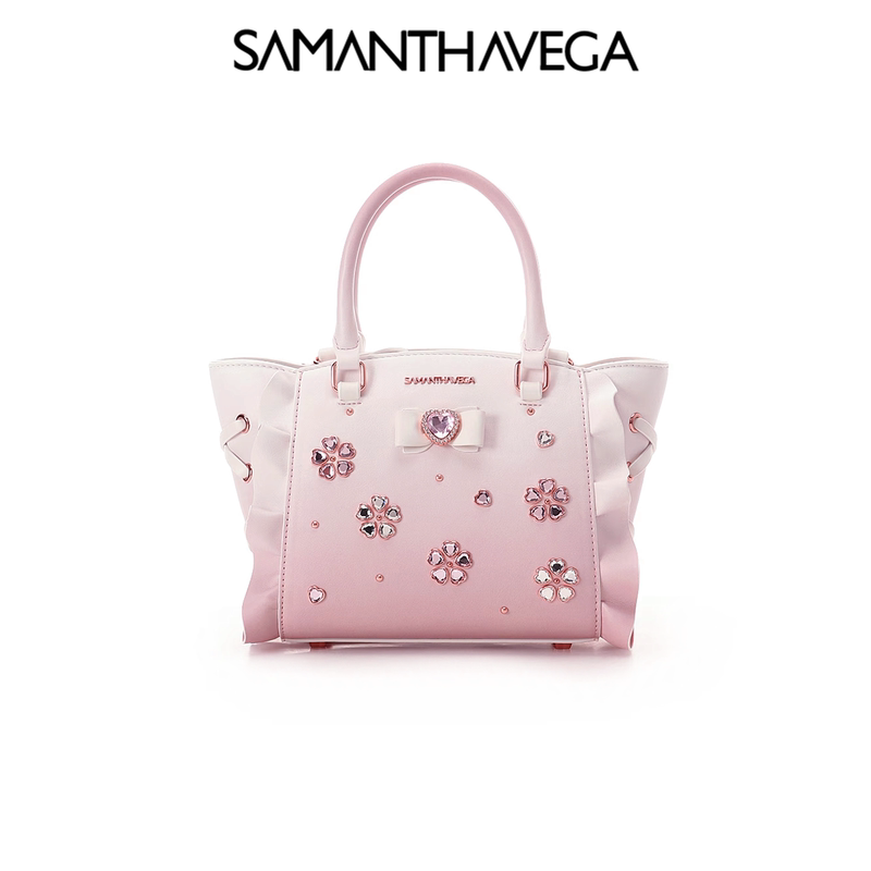 New Product】Samantha Cherry Blossom Pink Ruffled Small Tote Lolita Gradient Pink Sweet Bag for Women Cute