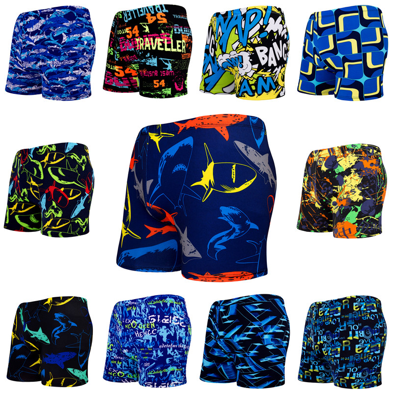 Men's swimming trunks fashion printed adult plus size flat angle men's beach shorts hot spring swimsuit factory direct sales
