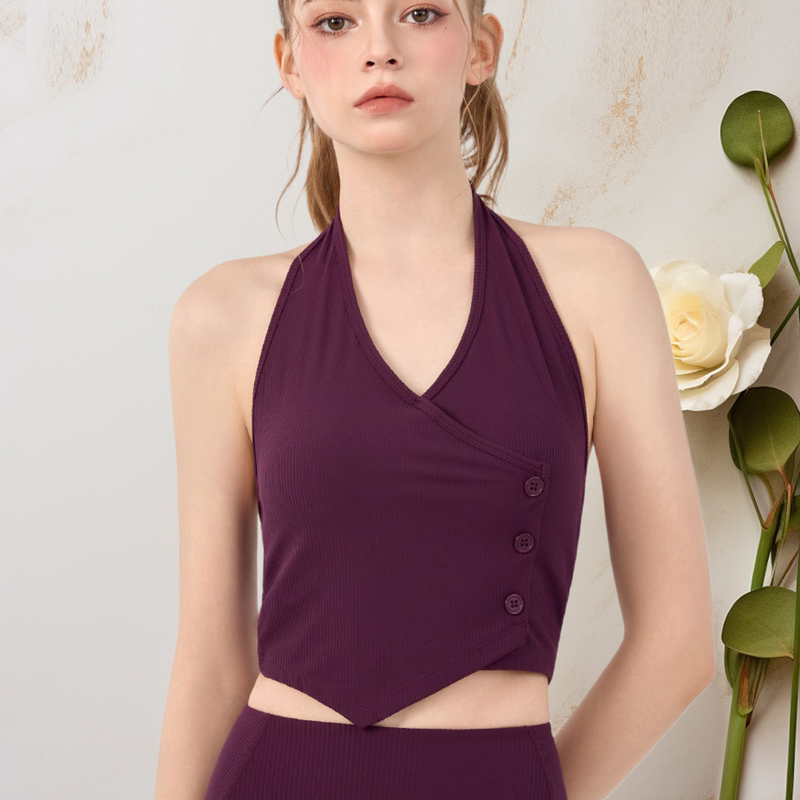 Women's Sports Fitness Halter Neck Tank Top Sexy Push-Up Running Bra with Chest Pads Yoga Pilates Training Top