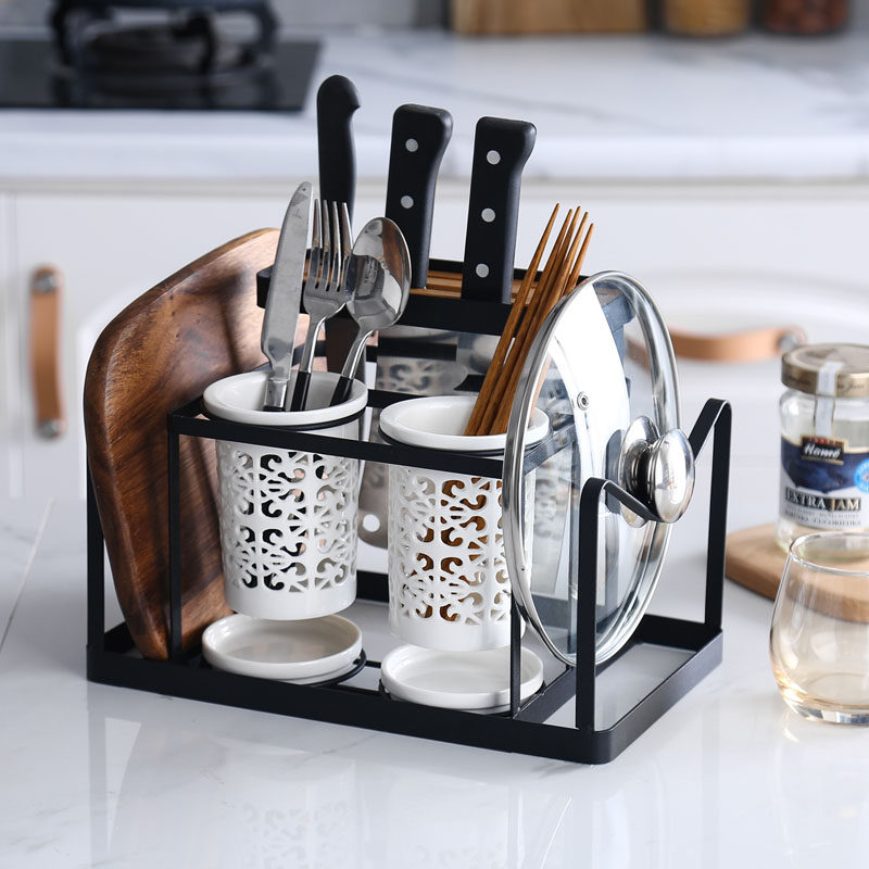 Household wall-mounted ceramic chopsticks tube set with knife knife rack hanging wall storage storage rack kitchen pot cover cutting board rack