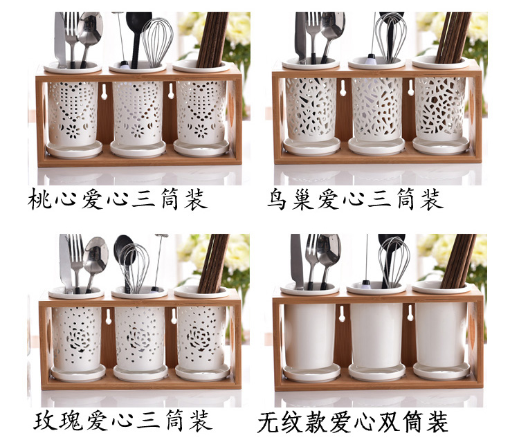 Đũa gốm ống đôi ống ẩm mốc lồng với hộp thoát nước hộ gia đình ba ống treo bộ đồ ăn lưu trữ đũa lồng có thể được tường tô ăn cơm