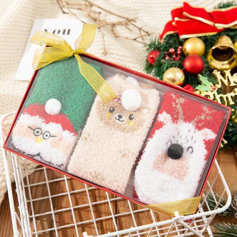 Christmas Socks Parenting Baby Girl Baby Girl Coral Suede Thickened Warm Medium Cylinder Socks Gift Box Sleep Cartoon Flooring Socks-Taobao