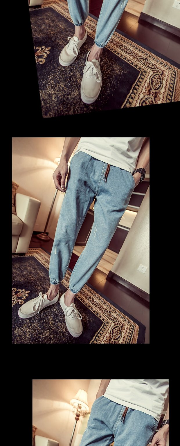 Chàng trai tinh thần xã hội giá rẻ size nhỏ S bó sát lỗ chín điểm quần jeans nam Slim co rút chân bếp quần shop thời trang nam