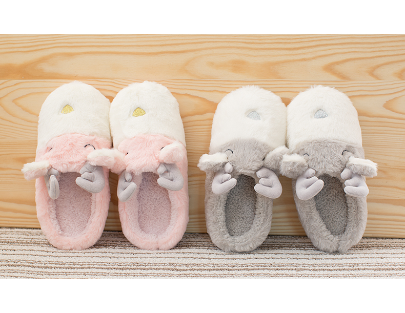 Dép cotton mùa đông nữ dày đáy trong nhà dép dễ thương trong nhà mùa thu và mùa đông mềm dưới sàn câm lông dép nhựa mang trong nhà
