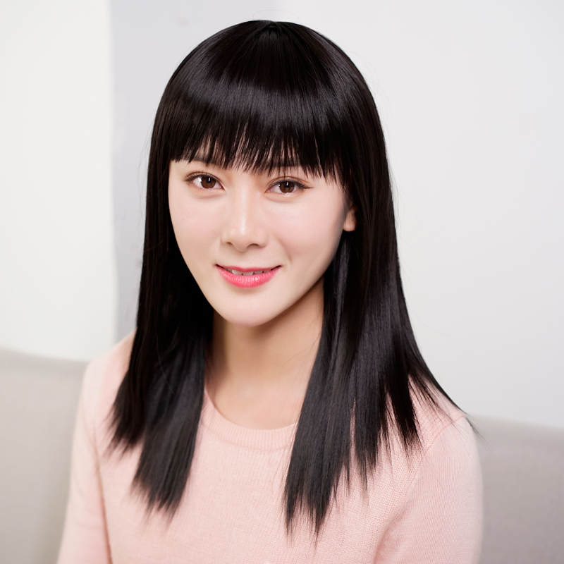 Wig female long hair natural full head black straight hair whole wig mother medium long hair chemotherapy bald head full headgear
