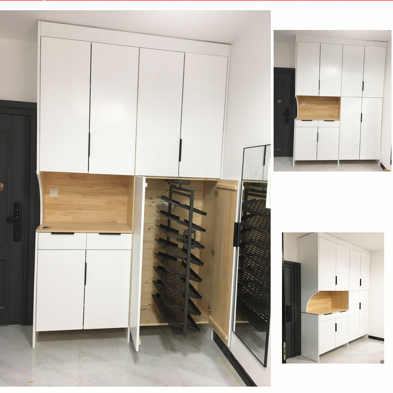 Guangzhou Whole Solid Wood Full House Custom Extremely Narrow Tempered Glass Door Pine Wood Wardrobe Desk Shoe Cabinet Manufacturer Direct environmental protection