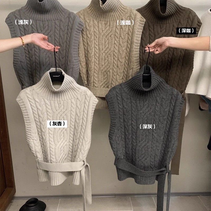 Thirteen Lines Winter New Korean Style High-Neck Knitted Vest for Women, High-End Sleeveless Cardigan with Cable Pattern Sweater Vest Thirteen Lines Winter New Korean Style High-Neck Knitted Vest for Women, High-End Sleeveless Cardigan with Cable Pattern Sweater Vest