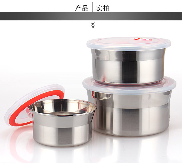 Bát inox dày 304 có nắp đậy kín bát súp hộp cơm trưa chống rò rỉ hộp tròn lò vi sóng sưởi ấm giòn - Hộp cơm điện sưởi ấm hộp cơm điện inox 3 ngăn	