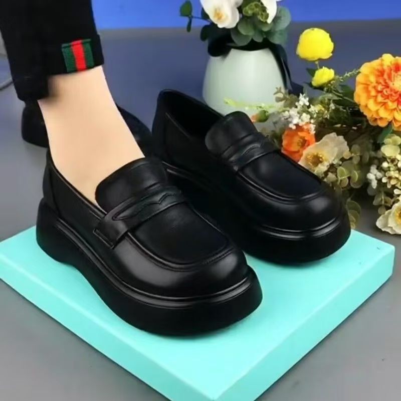 Women's Loafers Genuine Leather Thick-Soled British Style Small Leather Shoes 2026 Spring and Autumn New Platform Slip-On Work Shoes