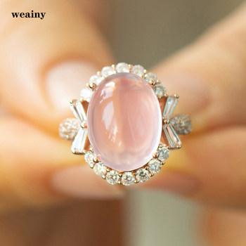 Heavy industry original natural rose quartz ring 925 sterling silver plated 18k rose gold hibiscus stone women's ring luxury style live mouth